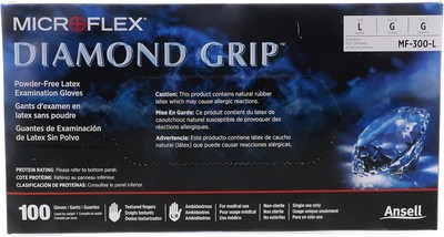 Microflex MF300L Diamond Grip Latex, Powder-Free Gloves, Box of 100, Size Large