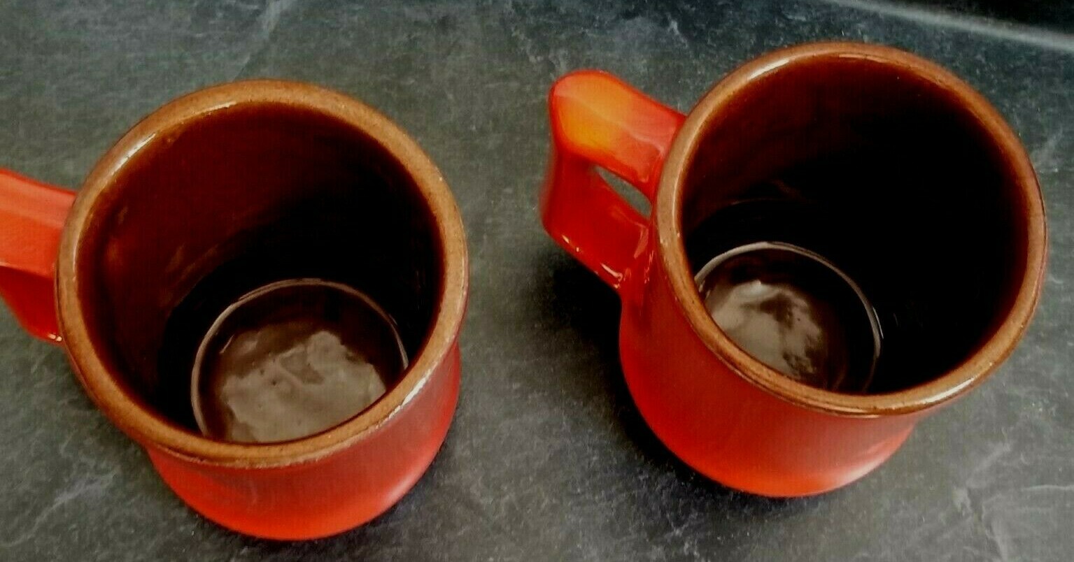 2 Frankoma Pottery Burnt Orange Fire Red Brown Coffee Cups/Mugs C5