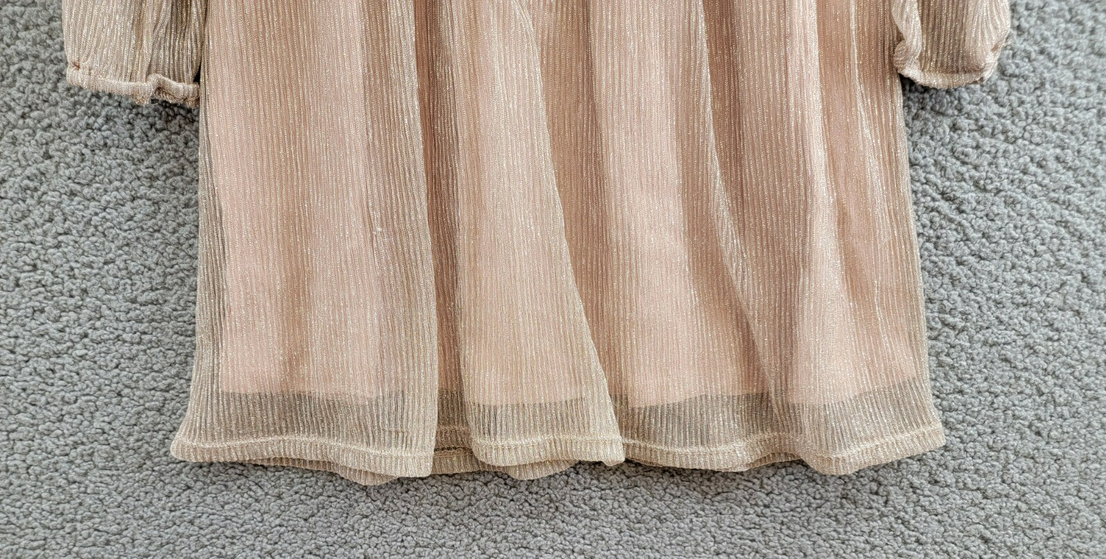 Splendid Glitzy Pleated Tulle Dress Girls' 5 Champagne Round Neck Back Snap L/S - Picture 4 of 17