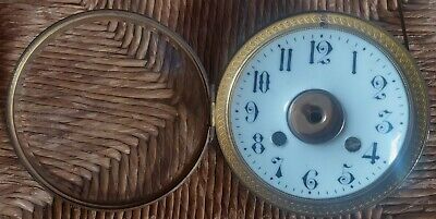 French Mantel Clock Porcelain Dial Bronze Bezel Beveled Glass Antique 
