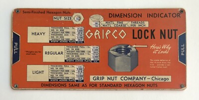Vintage GRIPCO Grip Nut Co. Lock Nut Dimension Slide Rule Calculator 1946 USA