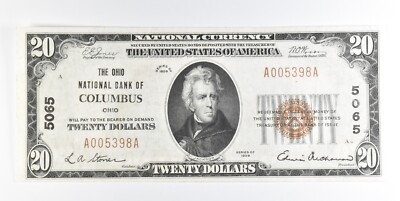 1929 $20 Columbus OH National Currency Note CH 5065 *0189