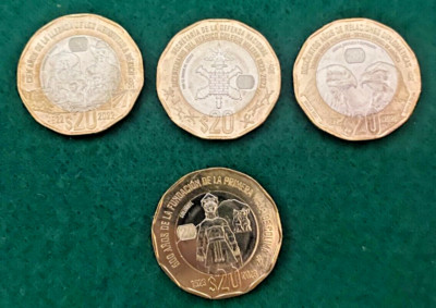 MEXICO Bimetalic Coins 4 latest Released  $20Pesos   NEW Unc