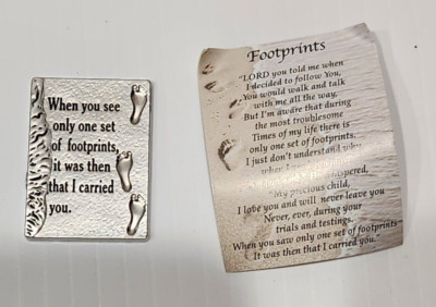 Vtg 1986 Ganz Enamel Footprints Pocket Charm Token with Poem Card