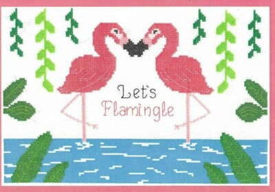 LET'S FLAMINGLE--Pink Flamingos-Blue Water-Nautical-Counted Cross Stitch Pattern