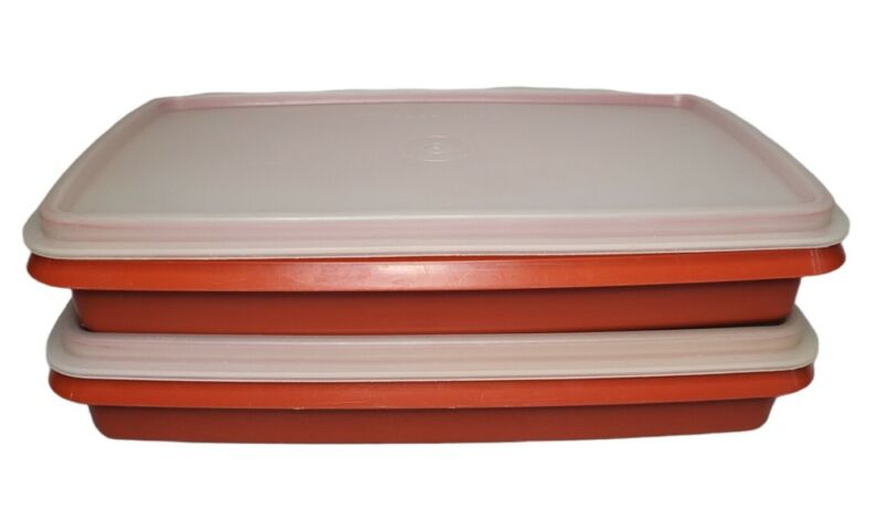 2 Vintage Tupperware Bacon Deli Meat Keeper Paprika Red 816-18 Containers 
