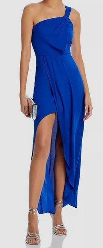 Bcbgmaxazria Women's Blue One-Shoulder Faux Wrap Dress Size