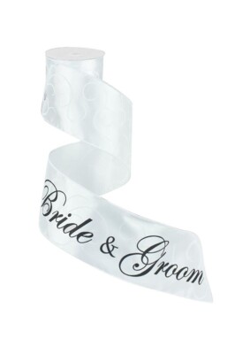 White Wired Wedding Ceremony Ribbon   4  x 10 Yards, Bride & Groom, Wreath