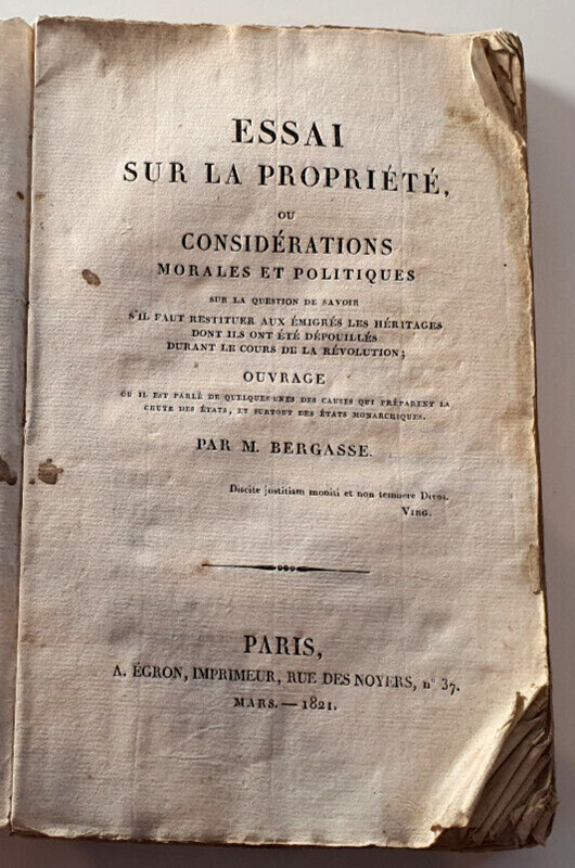 Nicolas Bergasse - Essai Sur La PropriÃ©TÃ©, Ou ConsidÃ©Rations (...) - 1821