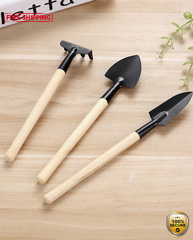 3‑Pc Garden Tool Set – Mini Rake, Shovel & Planter