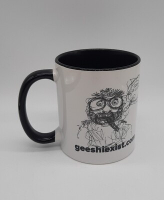 Geesh I Exist Dot Com Signed White & Black Ceramic Coffee Mug Drink Cup