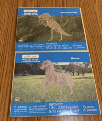 Creatology  Wooden 3D Puzzle Tyrannosaurus & Horse Lot of 2 - NEW