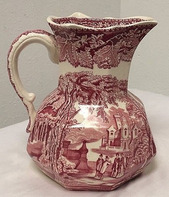 Antique Mason's Ironstone China Vista England Pitcher Pink 6