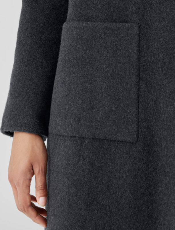 Pre-owned Eileen Fisher $598  100% Wool Hooded Long Coat Charcoal Gray Sz L