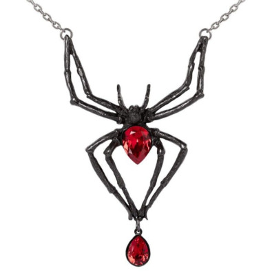 Alchemy Gothic Black Widow Necklace Spider Pendant Red Crystal Teardrop P432B