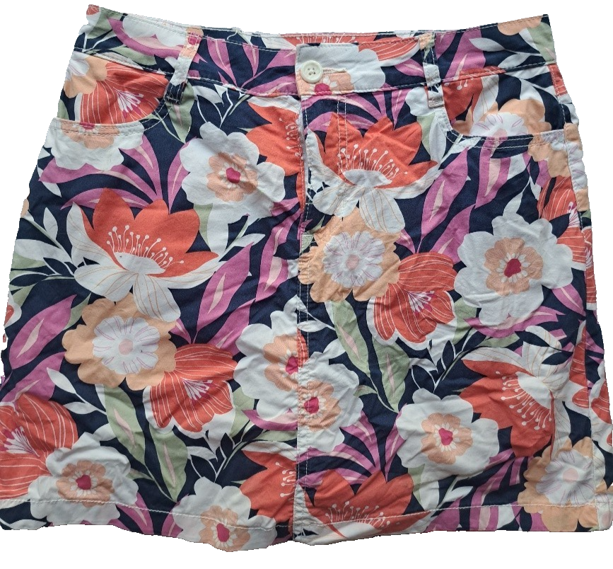 Women's St. John's Bay Skort Floral Orange/White/Pink Blossoms Zipper Size 6