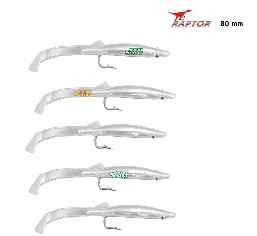 RAGLOU RAPTOR  80 MM COLORE 26 BIANCO PERLA CONF. 5 PZ SPINNING TRAINA MARE