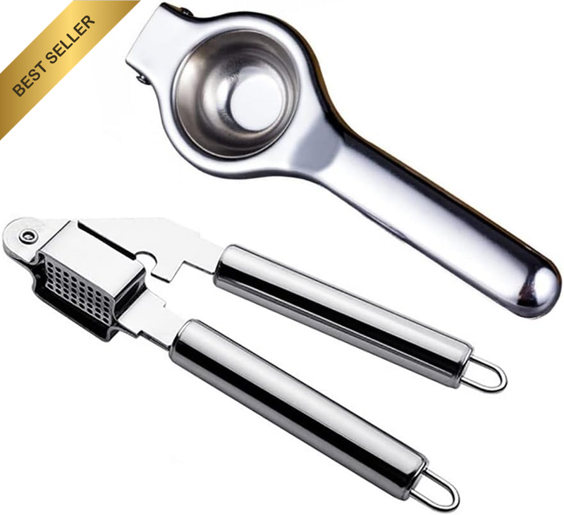 Garlic Press Crusher Ginger Juicer Lemon Orange Squeezer Stainless Steel Set