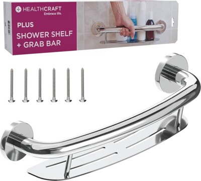 2-in-1 Decorative Grab Bar with Shelf, Plus Shampoo Shelf 19.5 Inch by , ADA 