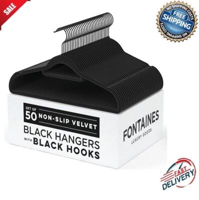 Luxury Black Velvet Felt Heavy Duty Swivel Black Hook for Clothing, 50 Pack