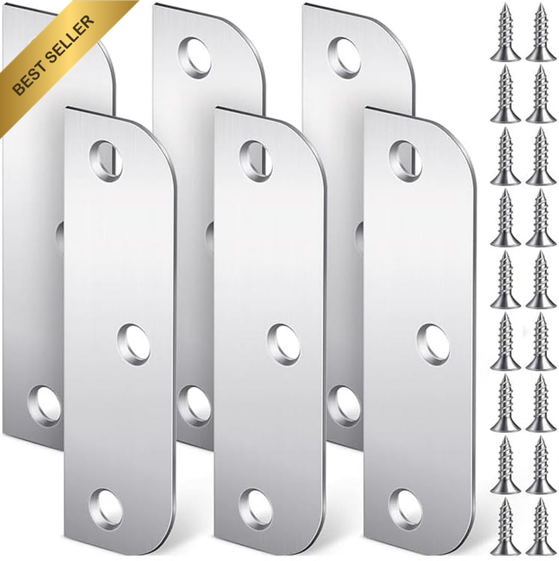 6 Pcs Hinge Filler Plates 3.5 Inch with 5/8 Inch Door Edge Filler, Stainless Ste
