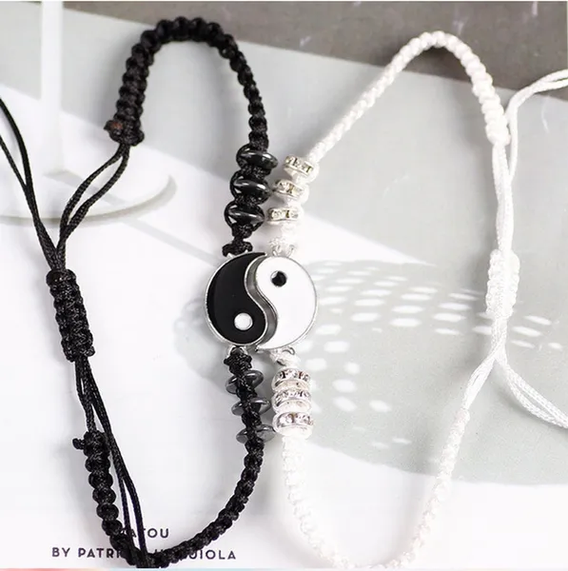 2Pcs New Best Friend Bracelets for 2 Matching Yin Yang Adjustable Cord Bracelet for Bff Friendship Relationship Boyfriend Girlfriend Valentines Gift
