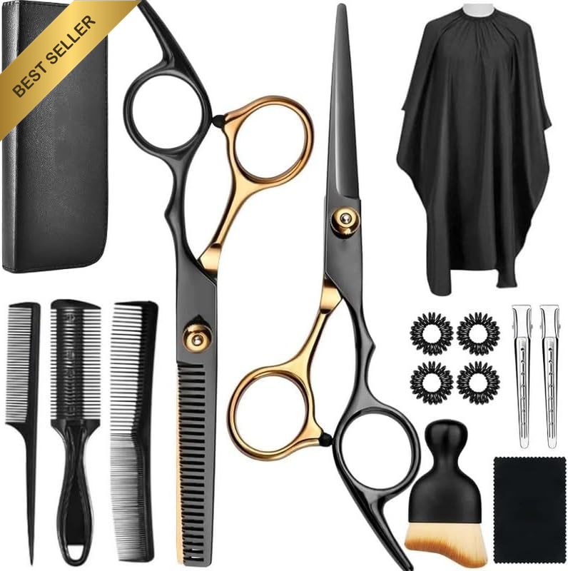 Professional Hairdressing Scissors Set, Stainless Steel, Barber Cape, Comb, Clip