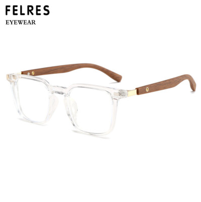 TR90 Men Women Square Anti Blue Light Eyeglasses Imitation Wood Glasses Frames