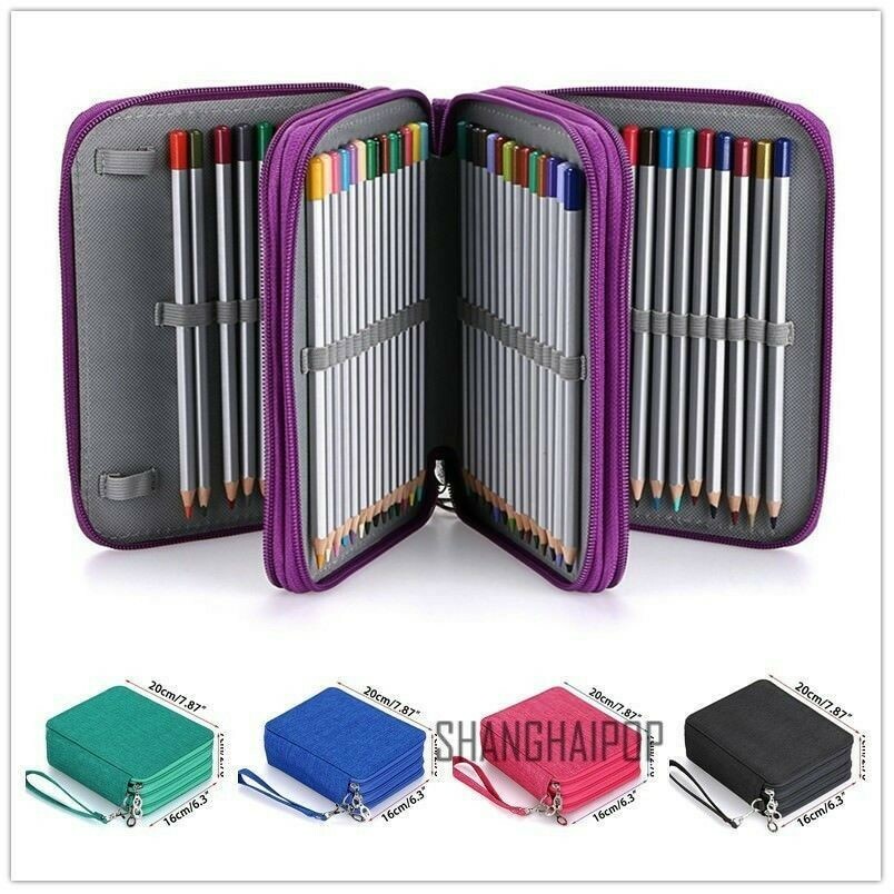 Large Capacity Pencil Case Holder Bag Travel Storage 72 Slot Zip Organizer Green