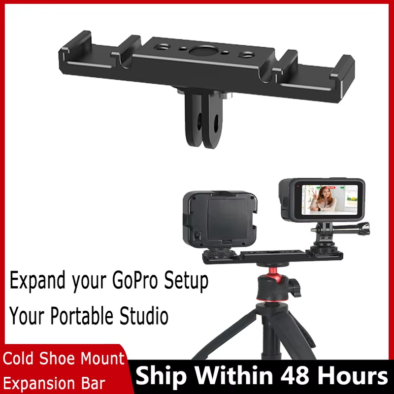 Double Cold Shoe Adapter 1/4 ARRI Mount Extension Bar 360 Rotatable Bracket for