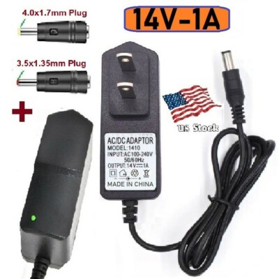 14V 1A AC/DC Adapter Power Supply Charger with 5.5x2.1mm + 2 DC Power Plug Tips