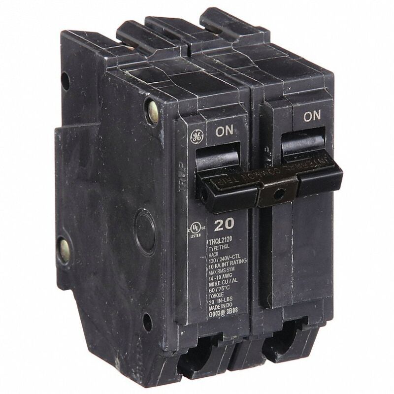 General Electric THQL2120 Circuit Breaker, 2-Pole 20-Amp Thick Series 20A 2P