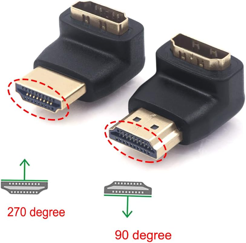 HDMI 90 and 270 Degree Adapter, Right Angle HDMI 2.0 Connector Male to Female fo