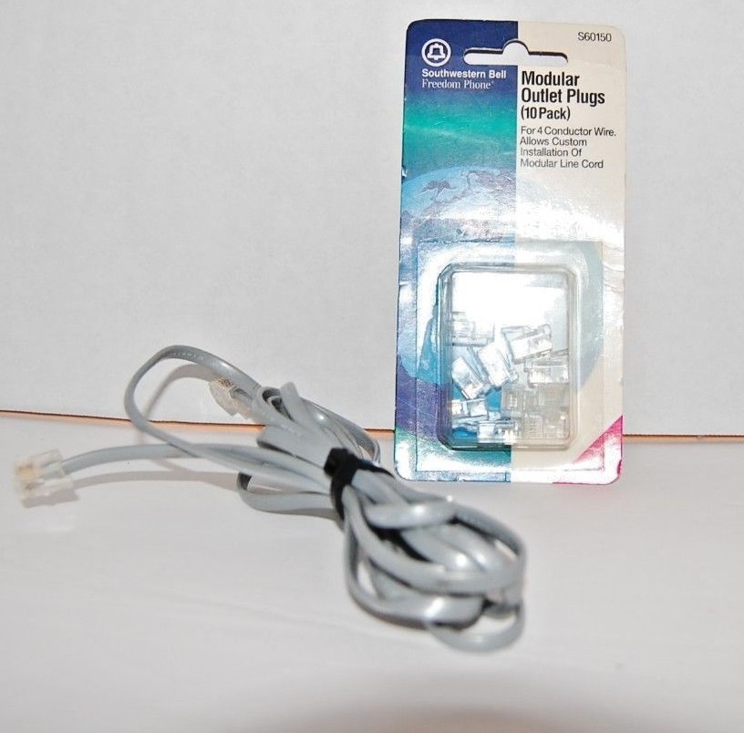 Modular Outlet Plugs Ten 10 Pack and 7-foot RJ11 (4C) Modular Telephone Cable