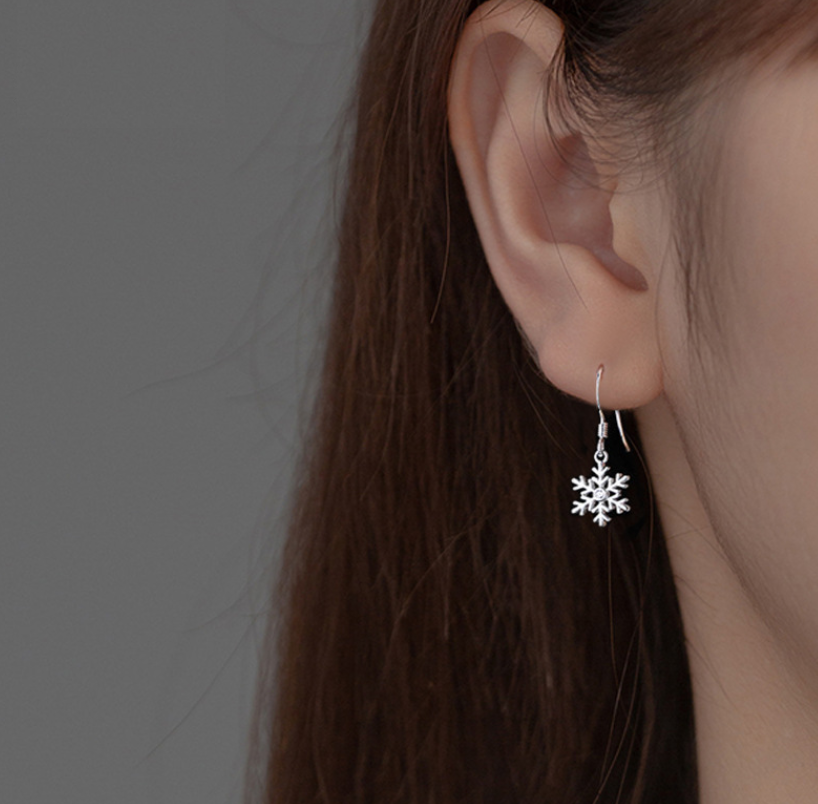S925 Sterling Silver Snowflake CZ Drop Dangle Earrings Women Girl Gift S4