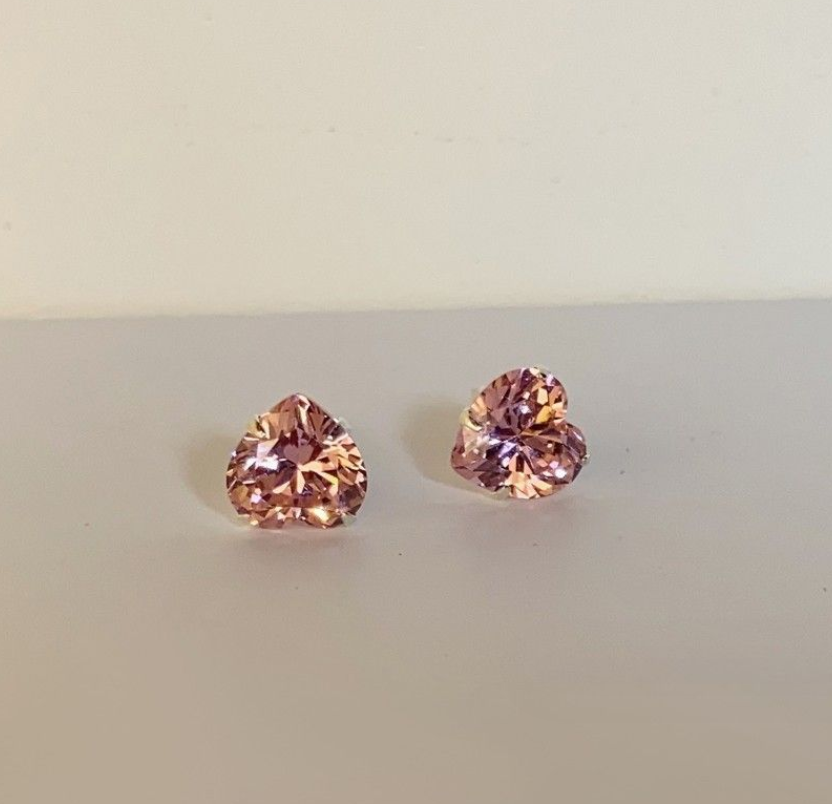 3/4/5/6mm Sterling silver stud post earrings Heart Pink CZ prong setting Gift H2