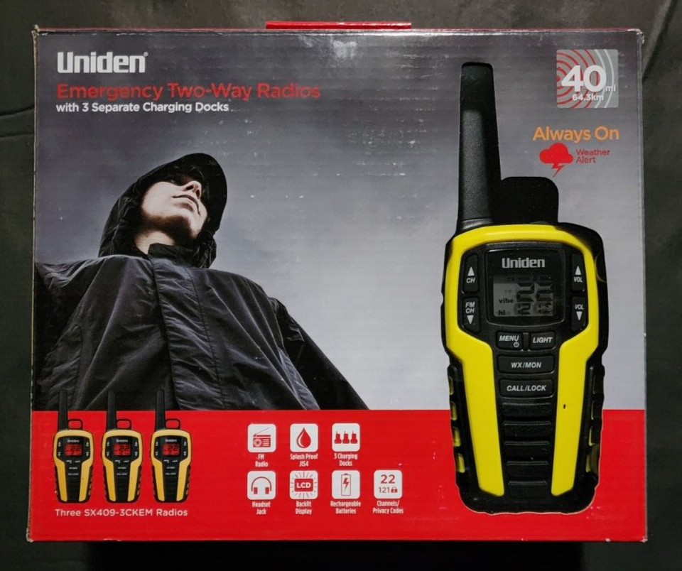 Uniden Emergency 3 Two-Way Radios Walkie-Talkies 40 Mile Range SX409-3CKEM