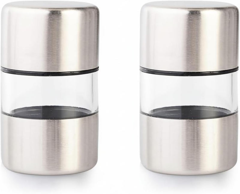 Mini Salt and Pepper Grinder Set (2-Pack), Manual Stainless Steel Mills with Cer