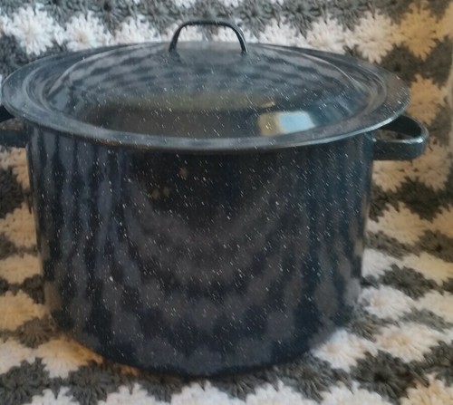 Vintage Graniteware Small Stock Pot Cauldron Blue Speckled Enamel