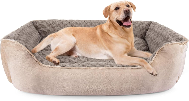 Rectangle Dog Bed for Large Medium Small Dogs Machine Washable Sleeping Dog Sofa Bed Non-Slip Bottom Breathable Soft Puppy Bed Durable Orthopedic Calming Pet Cuddler, Multiple Size, Beige