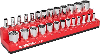 WORKPRO1/4 -Inch SAE/ Metric Magnetic Socket Organizer Socket not Included NEW