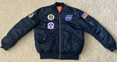 Alpha Industries Youth Bomber Flight Jacket NASA MA-1 Reversible Navy 10 12 NEW