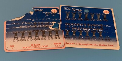 Vintage DeLong Brass Hooks, Eyes, & Loops (Size 3) - Approx 20 Sets in Silver