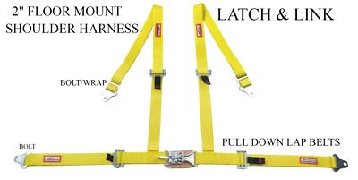 2'' BUGGY HARNESS RACING SEAT BELT LATCH & LINK FLOOR MOUNT BRIGHT YELLOW