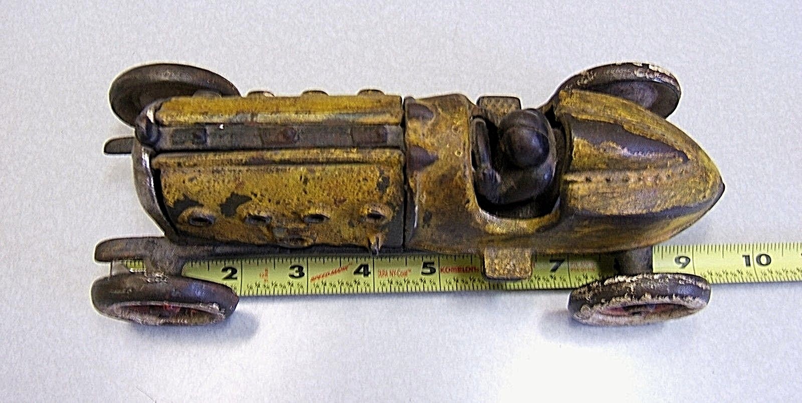 Vintage Cast Iron Yellow #5 Racer Car