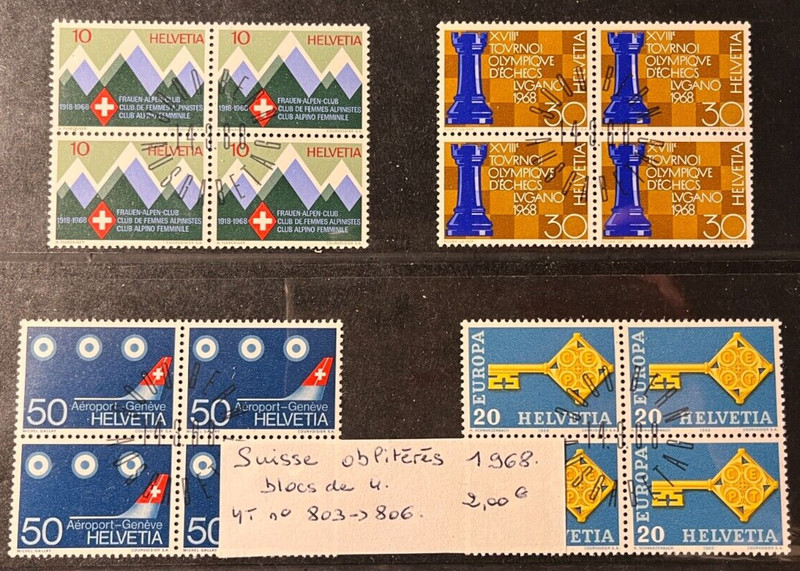 Timbres Suisse 1968 Obliteres Yt NÂ° 803 Ã  806 Blocs De 4