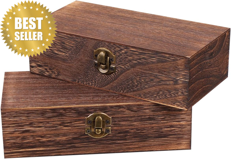 2Pcs Wooden Box, 20X10X6Cm Keepsake Decorative Wood Trinket Boxes Wooden Jewelry