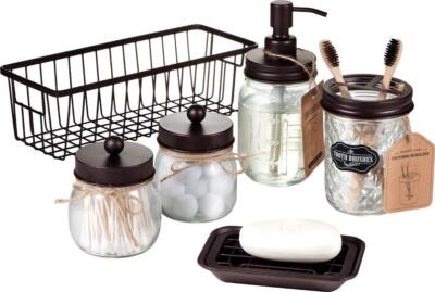 6PCS Premium Mason Jar Farmhouse Bathroom Accessories Set Ru