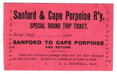 SANFORD  &  CAPE  PORPOISE  (  ST. )  RAILWAY   (  MAINE )  SPECIAL  ROUND  TRIP