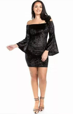 Mini Dress Black sexy Woman Moda 2019 de terciopelo y manga largas talla Small